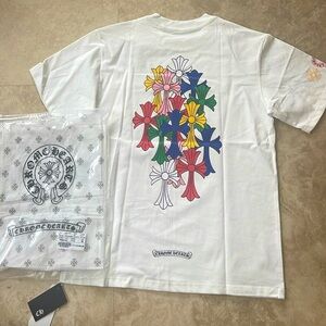 Chrome Hearts White Tee with Multicolor Crosses